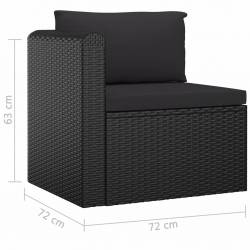 4-częściowa sofa ogrodowa, poduszki, rattan PE, czarna