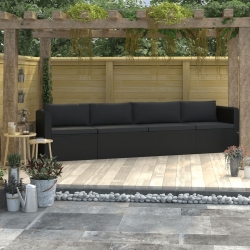 4-częściowa sofa ogrodowa, poduszki, rattan PE, czarna