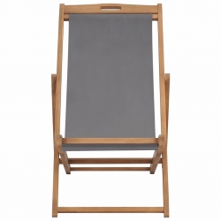 Składany leżak plażowy, lite drewno tekowe, szary