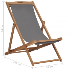 Składany leżak plażowy, lite drewno tekowe, szary