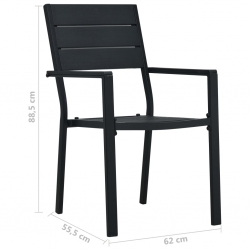 Krzesła ogrodowe, 2 szt., czarne, HDPE o wyglądzie drewna