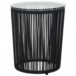3-częściowy zestaw mebli bistro, poduszki, rattan PVC, czarny