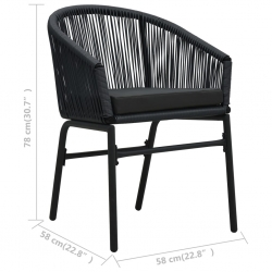 3-częściowy zestaw mebli bistro, poduszki, rattan PVC, czarny