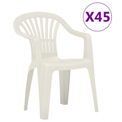 Krzesła ogrodowe układane w stos, 45 szt., plastikowe, białe