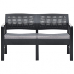 2-os. ławka ogrodowa z poduszkami, 120 cm, plastik, antracyt