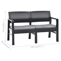 2-os. ławka ogrodowa z poduszkami, 120 cm, plastik, antracyt