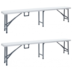 Składane ławki ogrodowe, 2 szt., 180 cm, HDPE, białe