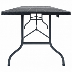 Składany stolik, czarny 180x75x72 cm, HDPE, imitacja rattanu