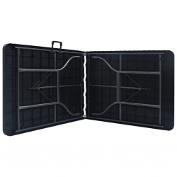 Składany stolik, czarny 180x75x72 cm, HDPE, imitacja rattanu