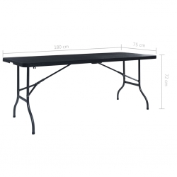 Składany stolik, czarny 180x75x72 cm, HDPE, imitacja rattanu