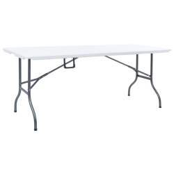 Składany stół ogrodowy z 2 ławkami, 180 cm, stal i HDPE, biały