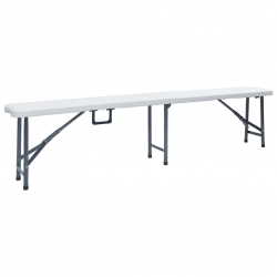 Składany stół ogrodowy z 2 ławkami, 180 cm, stal i HDPE, biały