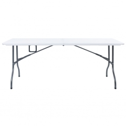 Składany stół ogrodowy z 2 ławkami, 180 cm, stal i HDPE, biały