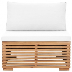 Siedzisko ogrodowe z kremową poduszką, lite drewno tekowe