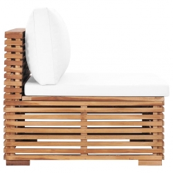 Siedzisko ogrodowe z kremową poduszką, lite drewno tekowe