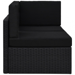 Sofa modułowa 2-osobowa, rattan PE, czarna