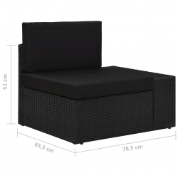 Sofa modułowa 2-osobowa, rattan PE, czarna