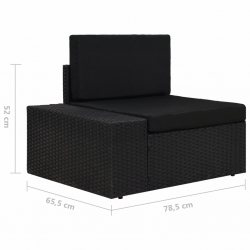 Sofa modułowa 2-osobowa, rattan PE, czarna