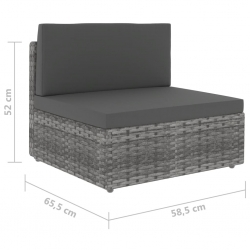 Modułowe siedzisko środkowe, rattan PE, szare