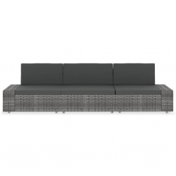 Sofa modułowa 3-osobowa, rattan PE, szara