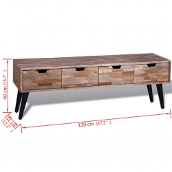 Stolik/szafka pod TV z 4 szufladami, drewno tekowe z odzysku