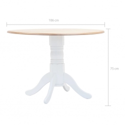 Stół biało-brązowy, 106 cm, lite drewno kauczukowca