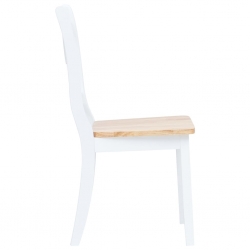 Krzesła stołowe, 6 szt., biel i jasny brąz, drewno kauczukowca