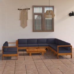 9-cz. zestaw mebli ogrodowych, ciemnoszare poduszki, akacja