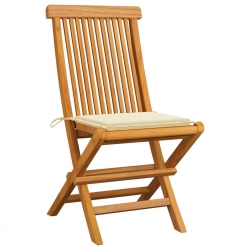 Krzesła ogrodowe, kremowe poduszki, 6 szt., drewno tekowe