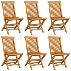 Krzesła ogrodowe, zielone poduszki, 6 szt., lite drewno tekowe