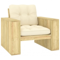Krzesło ogrodowe z kremowymi poduszkami, impregnowana sosna