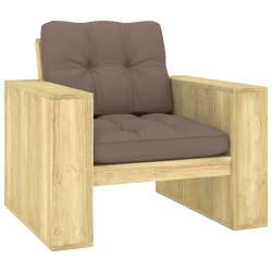 Krzesło ogrodowe z poduszkami w kolorze taupe, drewno sosnowe