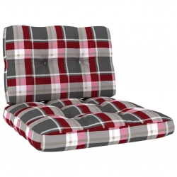 Krzesło ogrodowe z poduszkami w czerwoną kratę, drewno sosnowe