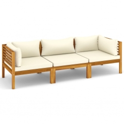 3-osobowa sofa ogrodowa, kremowe poduszki, drewno akacjowe