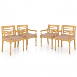 Krzesła Batavia z poduszkami, 4 szt., lite drewno tekowe