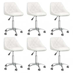 Obrotowe krzesła stołowe, 6 szt., białe, obite sztuczną skórą