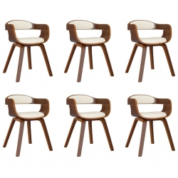 Krzesła stołowe, 6 szt., kremowe, gięte drewno i sztuczna skóra
