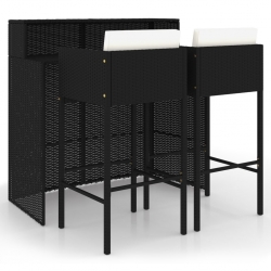 3-cz. zestaw mebli barowych z poduszkami, rattan PE, czarny