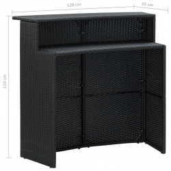 3-cz. zestaw mebli barowych z poduszkami, rattan PE, czarny