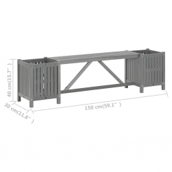 Ławka ogrodowa z 2 donicami 150 cm, lite drewno akacjowe, szara