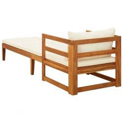 Leżak z kremową poduszką, lite drewno akacjowe