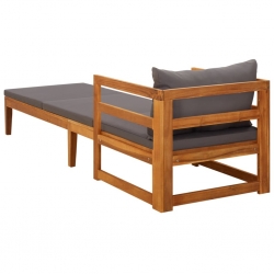 Leżak z poduszkami, ciemnoszary, lite drewno akacjowe