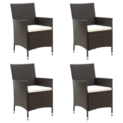 Krzesła ogrodowe z poduszkami, 4 szt., polirattan, brązowe