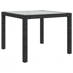 Stół ogrodowy, 90x90x75 cm, szkło i rattan PE, czarny