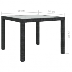 Stół ogrodowy, 90x90x75 cm, szkło i rattan PE, czarny