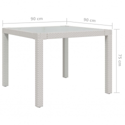 Stół ogrodowy, 90x90x75 cm, szkło i rattan PE, biały