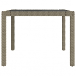 Stół ogrodowy, 90x90x75 cm, szkło i rattan PE, beżowy