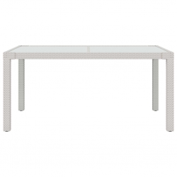 Stół ogrodowy, 150x90x75 cm, szkło i rattan PE, biały