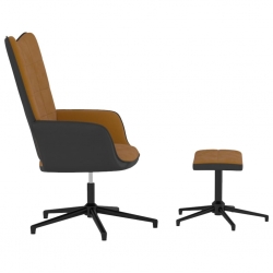 Fotel z podnóżkiem, brązowy, aksamit i PVC