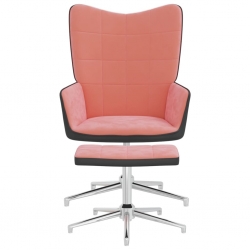 Fotel z podnóżkiem, różowy, aksamit i PVC